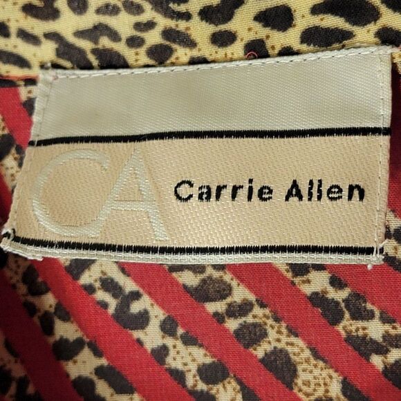 Carrie Allen Animal Print Button Up Blouse Women M Red Leopard LS Sheer Mob Wife - Picture 9 of 13